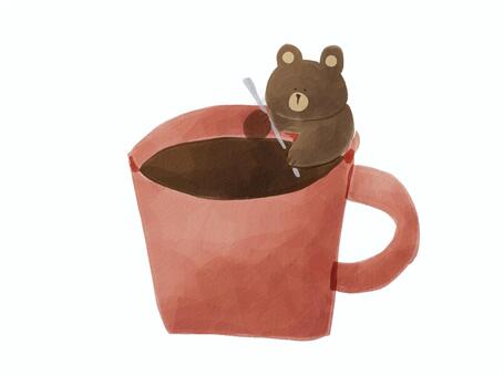 ココアとくまさん ココア,ドリンク,飲み物,くま,動物,いきもの,マグカップ,コップ,混ぜる,カフェのイラスト素材