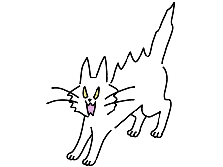 シャーする白ねこ シャー,威嚇,毛,逆立てる,ねこ,猫,ネコ,白,ペット,動物のイラスト素材