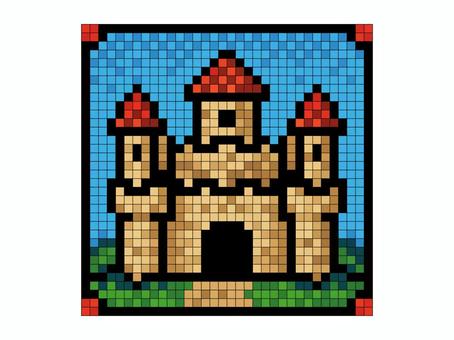 ドット絵のお城（平時） ドット絵,ピクセルアート,城,キャッスル,西洋,ファンタジー,石,レンガ,バルコニー,入口のイラスト素材