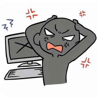 パソコンがエラーでキレるシルエット人物 シルエット,パソコン,エラー,キレる,デジタル,苦手,怒る,イライラ,わからない,むかむかのイラスト素材