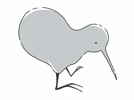 キウイバード（モノクロ） キウイ,鳥,手描き,シンプル,ニュージーランド,かわいい,飛べない,モノクロのイラスト素材