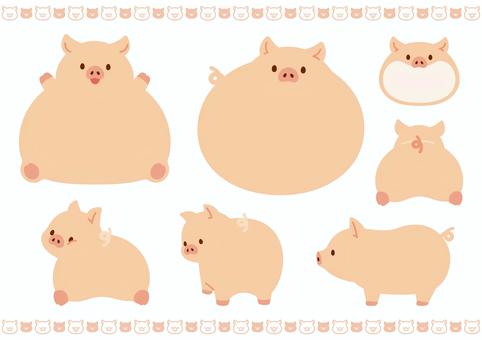 可愛いブタさんのシンプルなフレームセット フレーム,ブタ,あしらい,アイコン,飾り枠,チラシ,牧場,畜産,家畜,ペットのイラスト素材