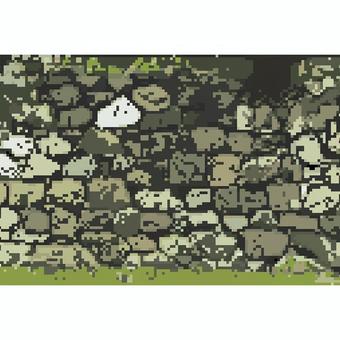 ドット絵背景 石垣 ドット絵,ピクセルアート,石垣,背景素材,苔,苔むした,古い石,レトロ,ゲーム背景,ファミコン風のイラスト素材