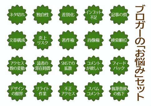 ブロガーのお悩みセット ブロガー,お悩み,アイコン,セット,グリーン,トラブル,アクセス数,sns,ホームページ,記事のイラスト素材