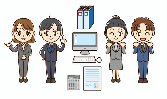 スーツの男女セット（全身） スーツ,男女,男性,女性,仕事,会社員,受付,営業,ネクタイ,背広のイラスト素材