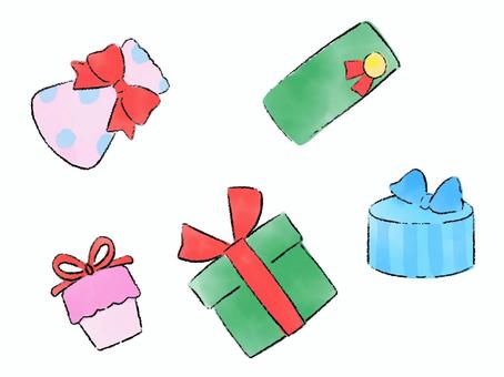 クリスマスカラーのプレゼントセット クリスマスカラーのプレゼントセット プレゼント,セット,かわいい,手書き,手描き,ベクター,水彩,絵本風,クリスマス,おしゃれのイラスト素材