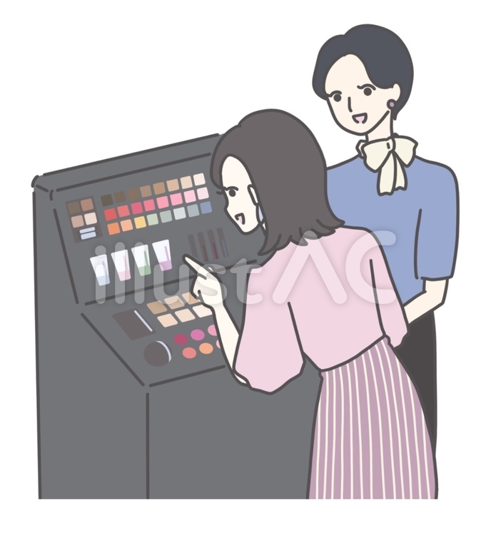 化粧品売り場の客と店員 百貨店,化粧品,美容部員のイラスト素材