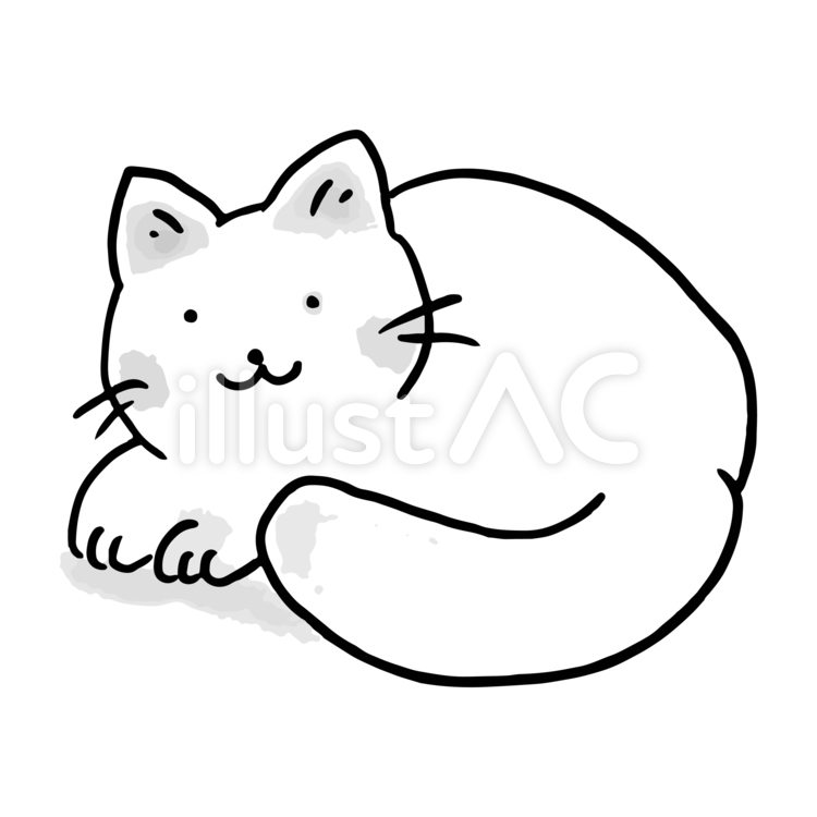 ネコ（白）　猫シリーズ（モノクロ） ネコ,猫,ねこのイラスト素材