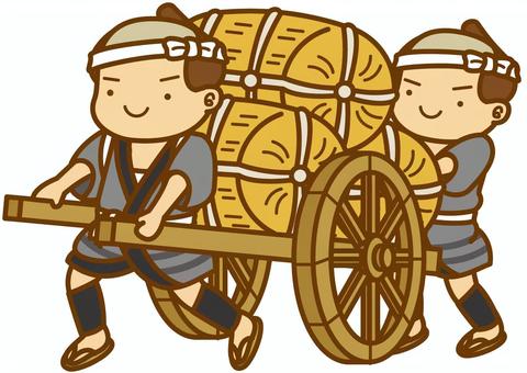 大八車-4c 大八車,荷車,荷運び,運搬,仕事,職業,江戸,時代劇,鉢巻,半被のイラスト素材