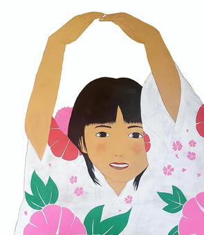 和服的女孩, 手绘, 手写, 丙烯酸树脂, JPG 和 PNG