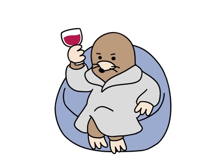 ソファに座ってワインを掲げるもぐら ワイン,グラス,掲げる,もぐら,手描き,ゆるい,かわいい,擬人化,ソファ,丸いのイラスト素材