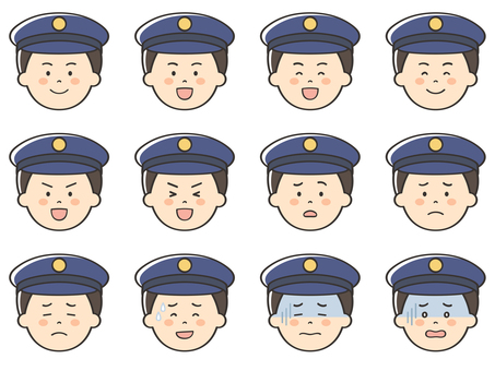 男性警察官のいろいろな表情アイコン 警察,警察官,警官,公務員,お巡りさん,警察署,交番,警備,巡査,捜査のイラスト素材