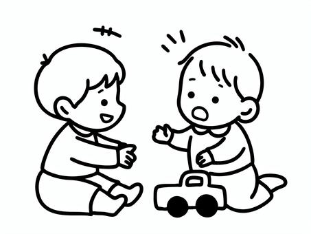 おもちゃで遊ぶ男の子 赤ちゃん,乳児,子ども,育児,幼児,子育て,遊び,おもちゃ,かわいい,愛らしいのイラスト素材