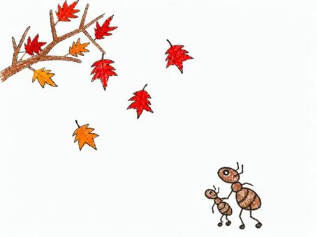紅葉狩りをする蟻 紅葉狩り,紅葉,秋,木,樹木,風景,蟻のイラスト素材
