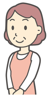  斜めを向いて立っているおばさん 立つ,女性,人,主婦,中年,シニア,エプロン,ママ,お母さん,おかんのイラスト素材