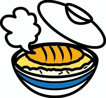 かつ丼　 かつ丼,卵,米,どんぶり,フタ,開ける,湯気,和食,メニュー,デフォルメのイラスト素材