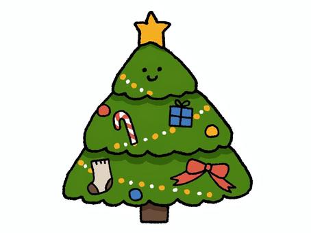 かわいい表情のクリスマスツリー クリスマスツリー,クリスマス,飾り,リボン,冬,モチーフ,季節,素材,笑顔,かわいいのイラスト素材