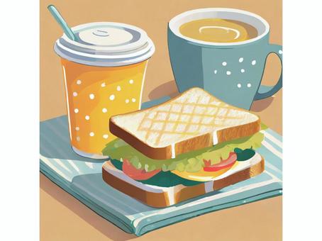 Illustration, sandwich, juice, coffee, 