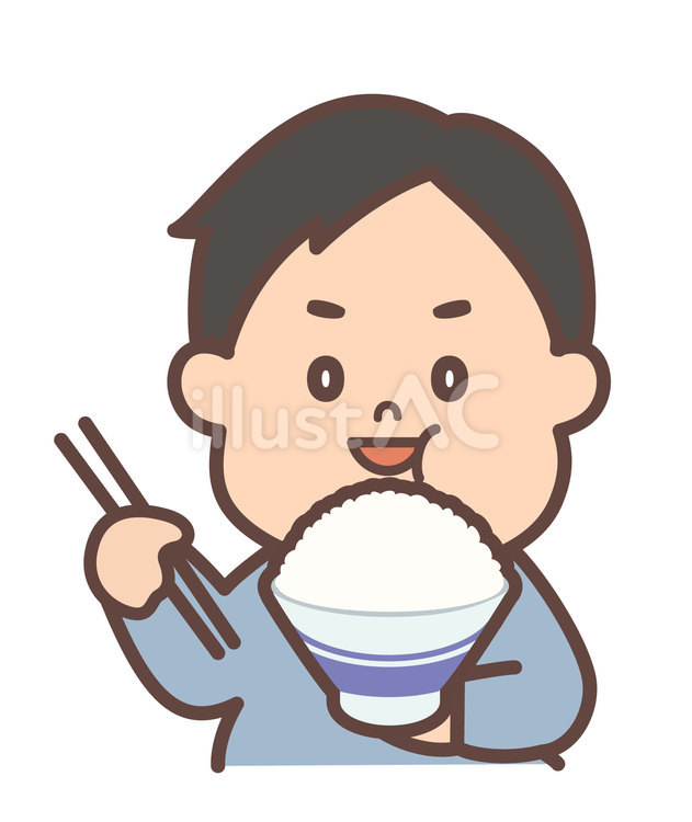 大盛りご飯を食べている太った男性 大盛り,ご飯,食べ過ぎのイラスト素材