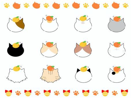 Illustration set of a cat with a mandarin orange on its head, JPG, PNG and AI Illustration set of a cat with a mandarin orange on its head, cat, pomarańczowy mandarynkowy, głowa, JPG, PNG and AI