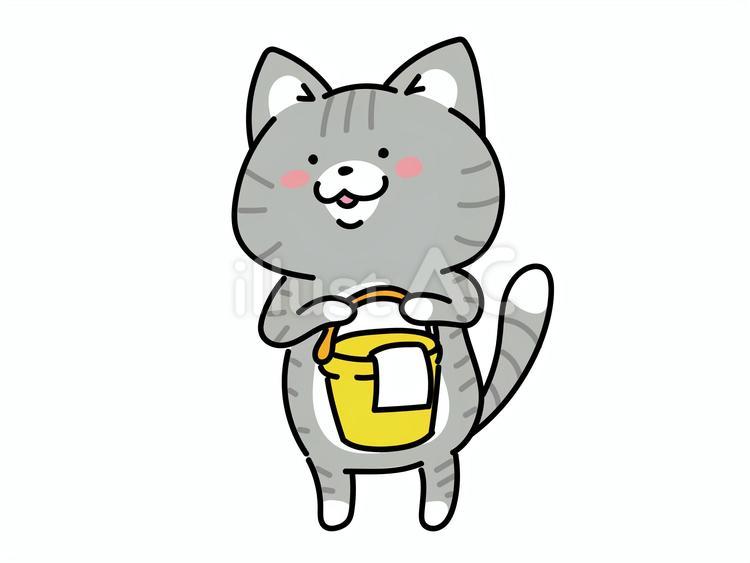 バケツを持ってきた猫ちゃん ねこ,大掃除,掃除のイラスト素材