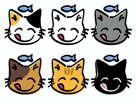 おさかなペロリお食事子猫_色ズレゆるい絵 子猫,魚,ベロ出し,ペロリ,ニコニコ,顔,うれしい,楽しい,ネコ,手書きのイラスト素材