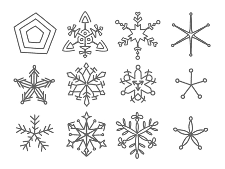手描きの雪の結晶風イラストセット 冬,結晶,雪,イベント,自然,模様,シンプル,対称のイラスト素材