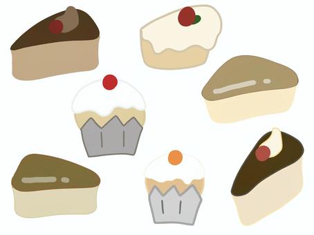 ケーキのイラスト ケーキのイラスト ケーキ,食べ物,チーズケーキ,ショートケーキ,チョコレートケーキ,カップケーキ,イラスト,手描き,セットのイラスト素材