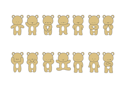 くま表情いろいろ くま,表情,喜怒哀楽,びっくり,ドヤ顔,照れ,かわいいのイラスト素材