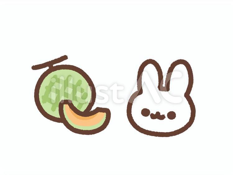 うさぎとメロン うさぎ,メロン,果物のイラスト素材