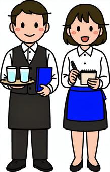 紺の接客スタッフです。 ホール,スタッフ,シンプル,サービス,飲食店,レストラン,カフェ,ファミレス,接客,バイトのイラスト素材