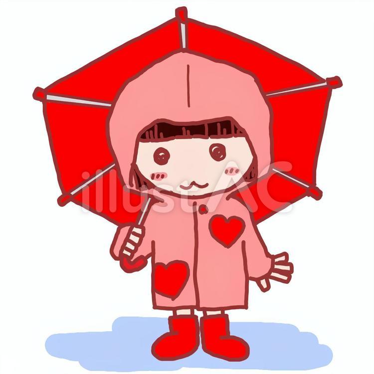傘さし　水たまり　ベタ　女の子 傘,雨降り,梅雨のイラスト素材