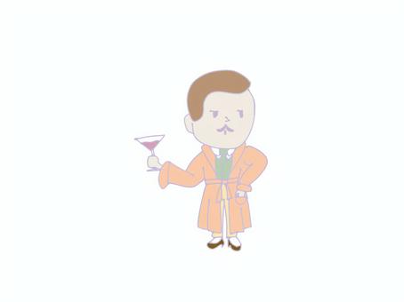ガウンを着た男性 男性,人,ガウン,バスローブ,カクテルグラス,髭,ズボン,ネクタイのイラスト素材
