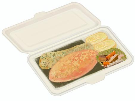 海苔弁当 (白身魚のフライ） 弁当,お弁当,海苔,白身魚,フライ,竹輪,卵焼き,食べ物,お昼ごはん,手作りのイラスト素材