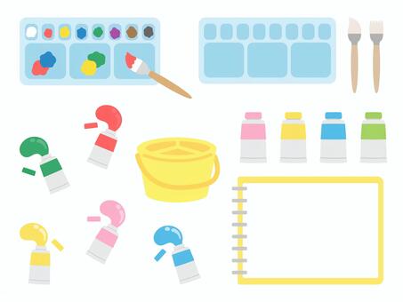 絵の具とスケッチブックのセット 絵の具,スケッチブック,筆,パレット,文具,入園,入園グッズ,入園準備,入学,入学グッズのイラスト素材