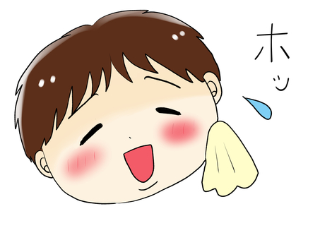 ホッとして汗を拭く男性 男性,ハンカチ,汗,笑顔,安心のイラスト素材