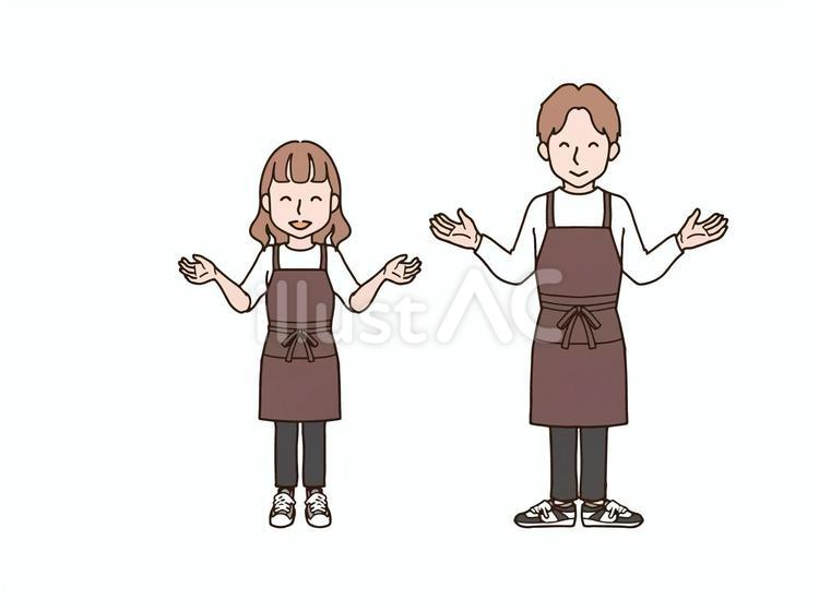 両手を広げる男女_エプロンbr 大人,男性,男女のイラスト素材