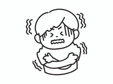 ぶるぶると震える人＿線画 震える,寒い,怖い,冷え,人,風邪,悪寒,怯える,体調不良,寒気のイラスト素材