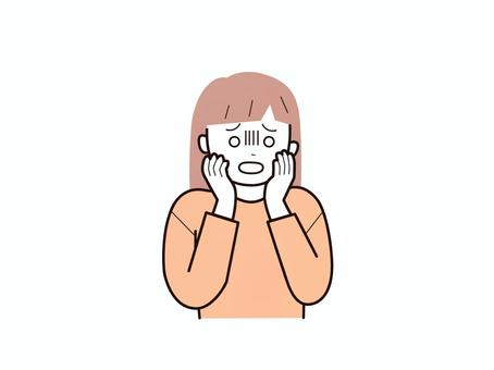 手を頬に当て青ざめる女子2／カラー 上半身,長袖,両手,頬,青ざめる,子供,女の子,女児,小学生,幼児のイラスト素材