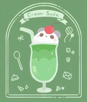 パンダのクリームソーダ　背景有 背景,壁紙,かわいい,パンダ,動物,目,耳,ほっぺ,グラス,ストローのイラスト素材