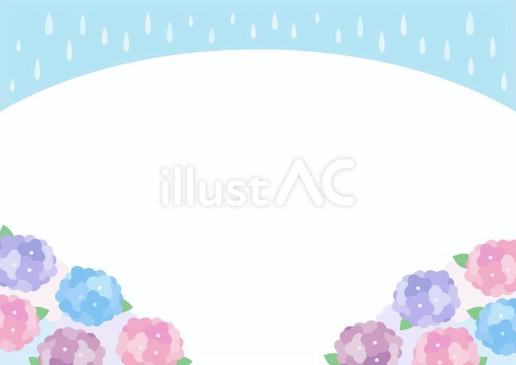 あじさいと雨の梅雨フレーム04 あじさい,アジサイ,紫陽花のイラスト素材