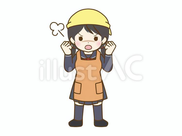 激怒するエプロンの女子学生 女性,全身,学生のイラスト素材