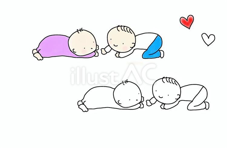 なかよし♡ 赤ちゃん,乳児,可愛いのイラスト素材
