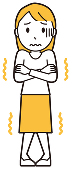 ロングヘア女性(黄)-254-全身 寒い,女性,女の子,人物,かわいい,震える,凍える,冷え性,寒気,苦しいのイラスト素材