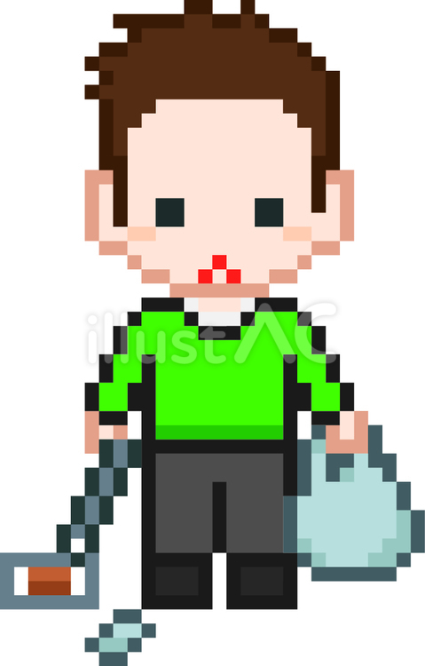 ドット絵のゴミ拾いをする男性です。 ドット絵,ゴミ拾い,シンプルのイラスト素材