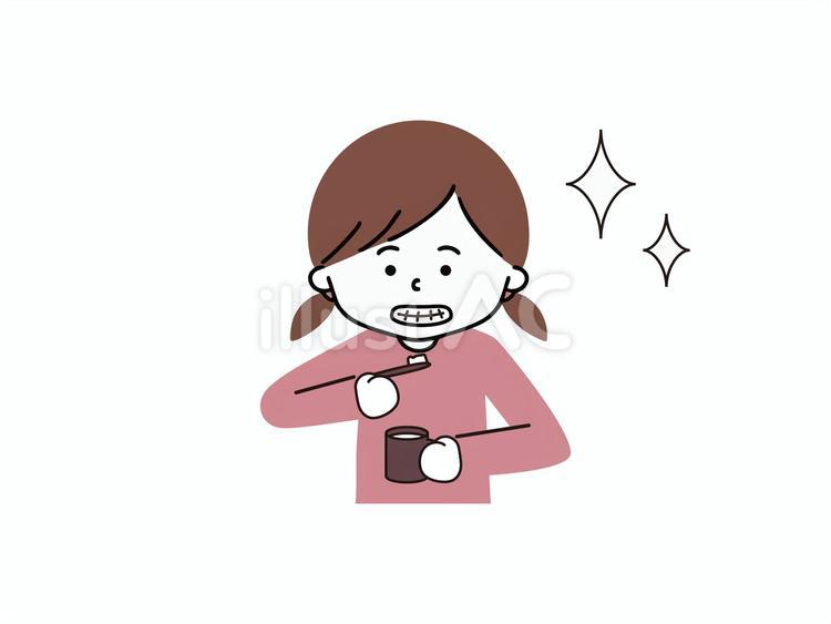 歯磨きをする女の子 女の子,上半身,歯ブラシのイラスト素材