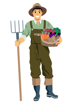 農業8 農業,農家,農産物,野菜,収穫,農作業,畑仕事,家庭菜園,男性,一人のイラスト素材