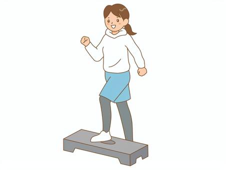 踏み台昇降エクササイズをする女性  踏み台昇降,ダイエット,女性,有酸素運動,エクササイズ,フィットネス,減量,脂肪燃焼,ステップ,踏み台のイラスト素材