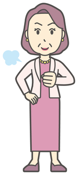  お金持ちマダム-042-全身 おばさん,自信,中年,女性,富裕層,マダム,裕福,お金持ち,ミセス,おばちゃんのイラスト素材