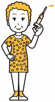  大阪のおばちゃん(黄)-151-全身 診察,おばちゃん,大阪,ヒョウ柄,おばはん,中年,女性,関西,派手,おばさんのイラスト素材